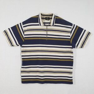 Vintage Structure Polo Shirt Mens Large Green Blue Striped Quarter Zip 90s